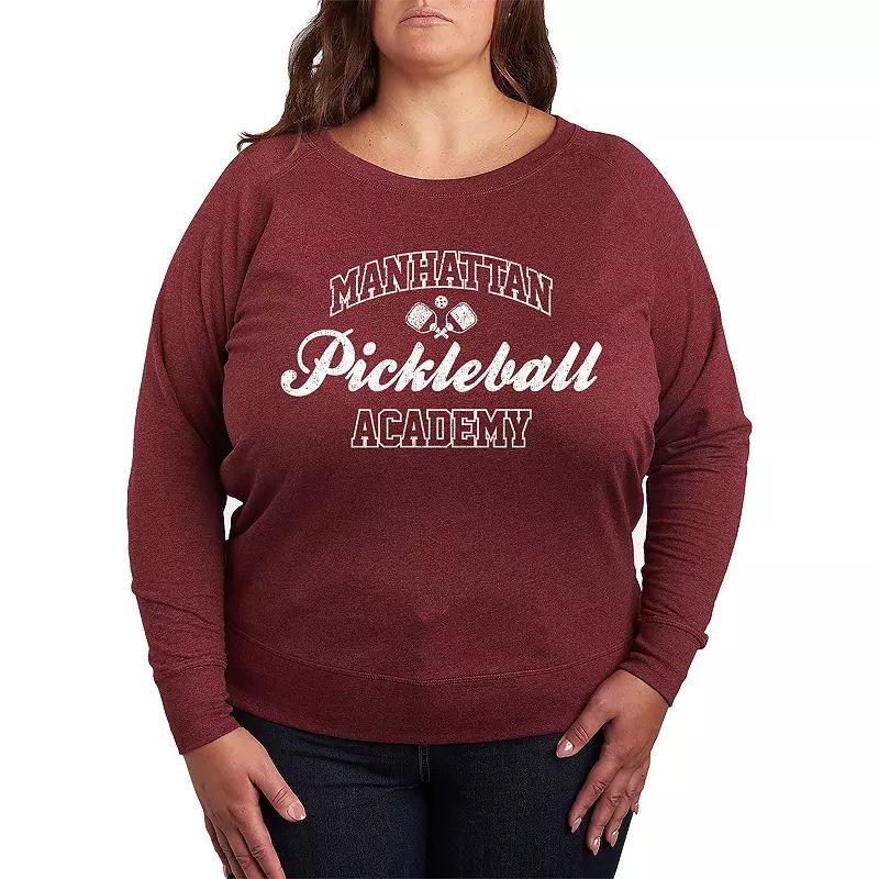 Plus Size Manhattan Pickleball Academy Lightweight French Terry Sweatshirt, Womens Grey Maroon Product Image