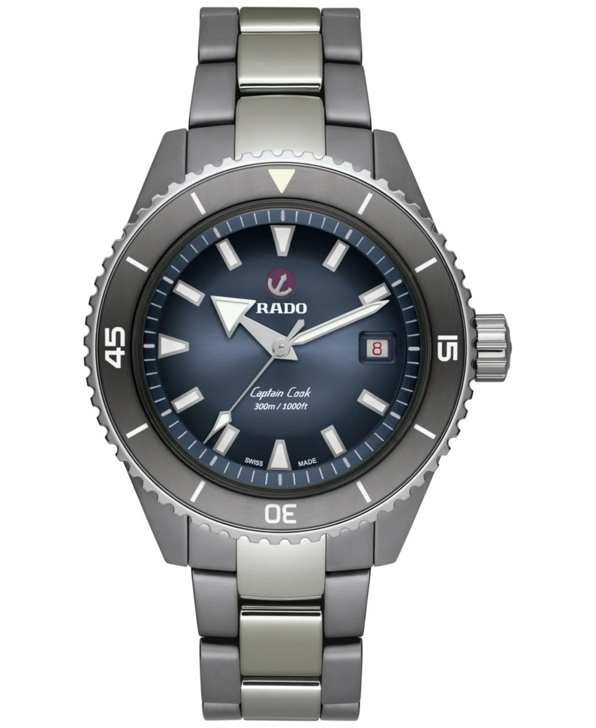 RADO Mens Captain Cook High-Tech Ceramic Diver Automatic Blue Dial Two Tone Titanium Bracelet Watch Product Image