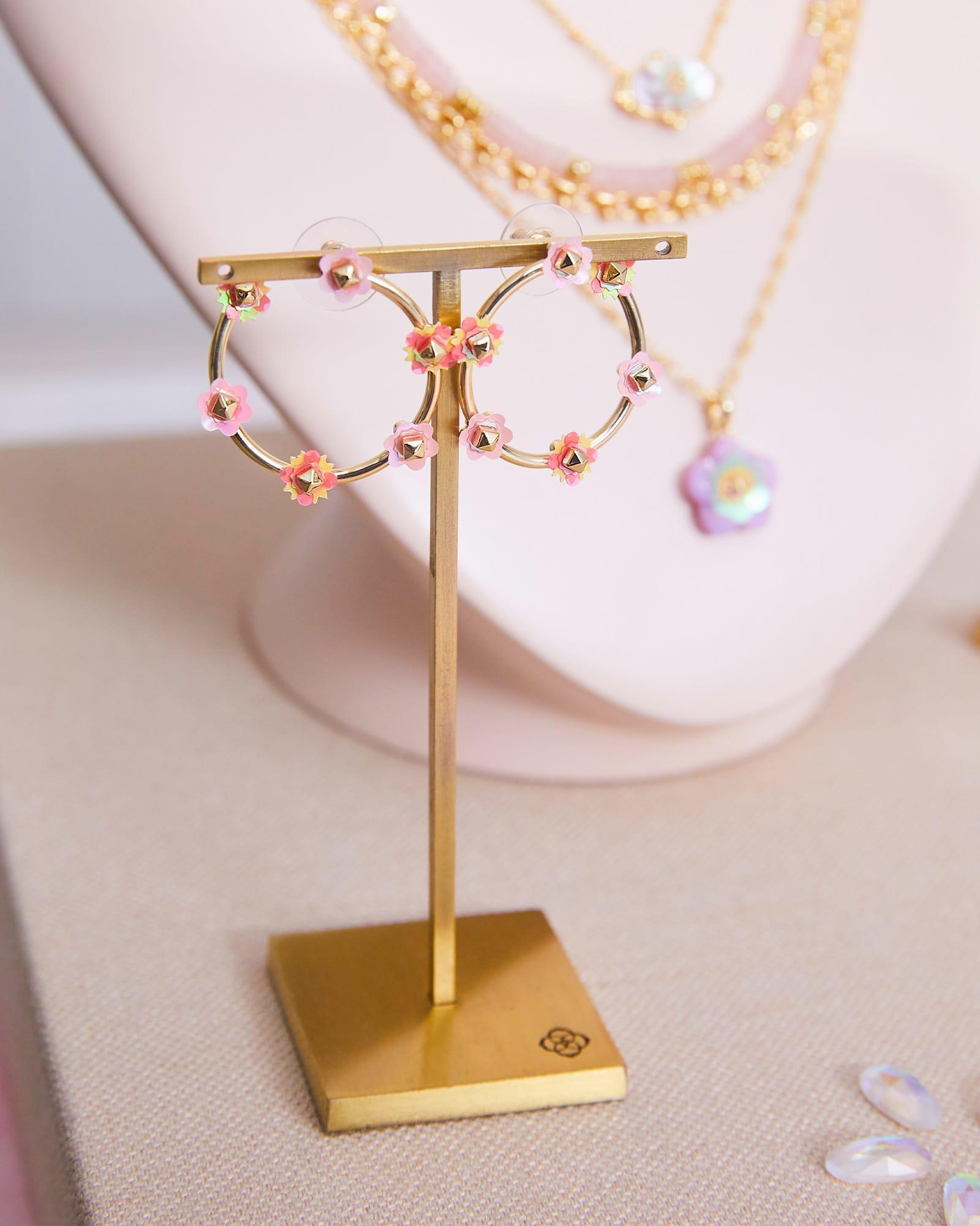 Deliah Gold Open Frame Hoops in Pink Mix Product Image