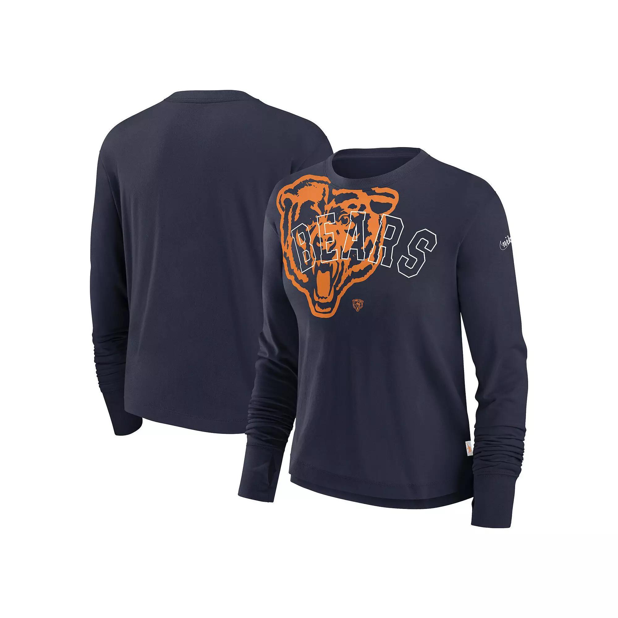 Women's Nike Royal Seattle Seahawks Layered Logo Cropped Long Sleeve Fashion T-Shirt, Size: XL, Blue Product Image