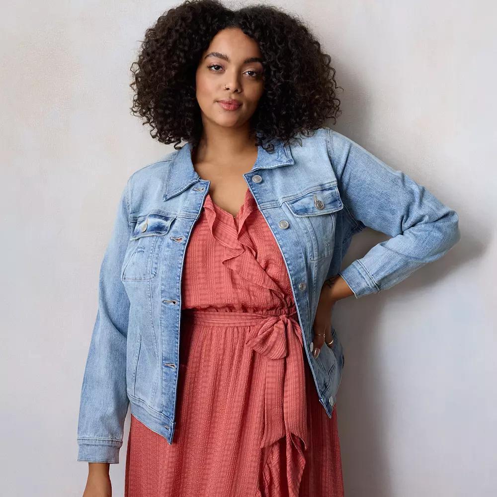 Plus Size LC Lauren Conrad New Core Denim Jacket, Women's, Size: 3XL, Light Blue Product Image