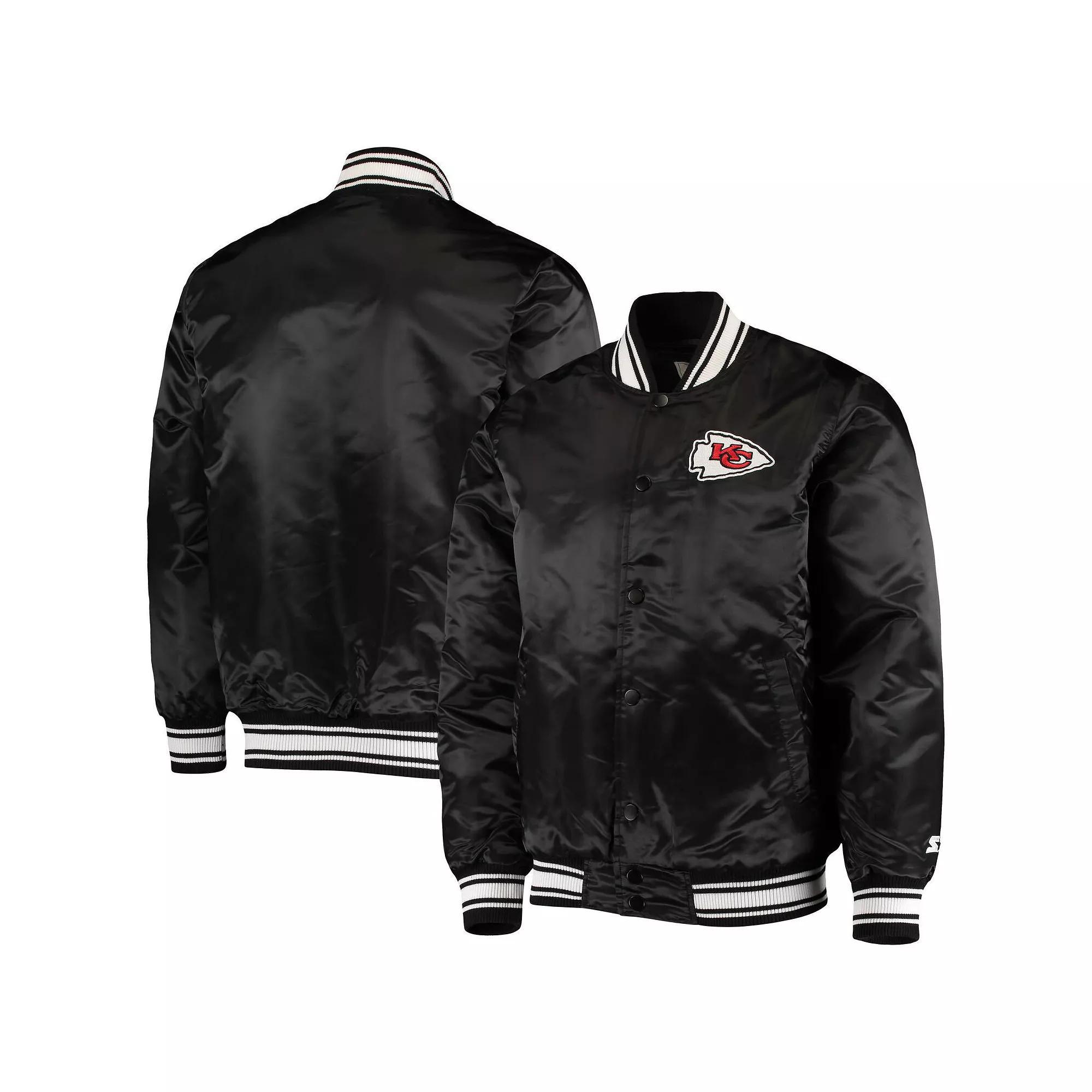 Men's Starter Black Kansas City Chiefs Locker Room Satin Varsity Full-Snap Jacket,  Product Image