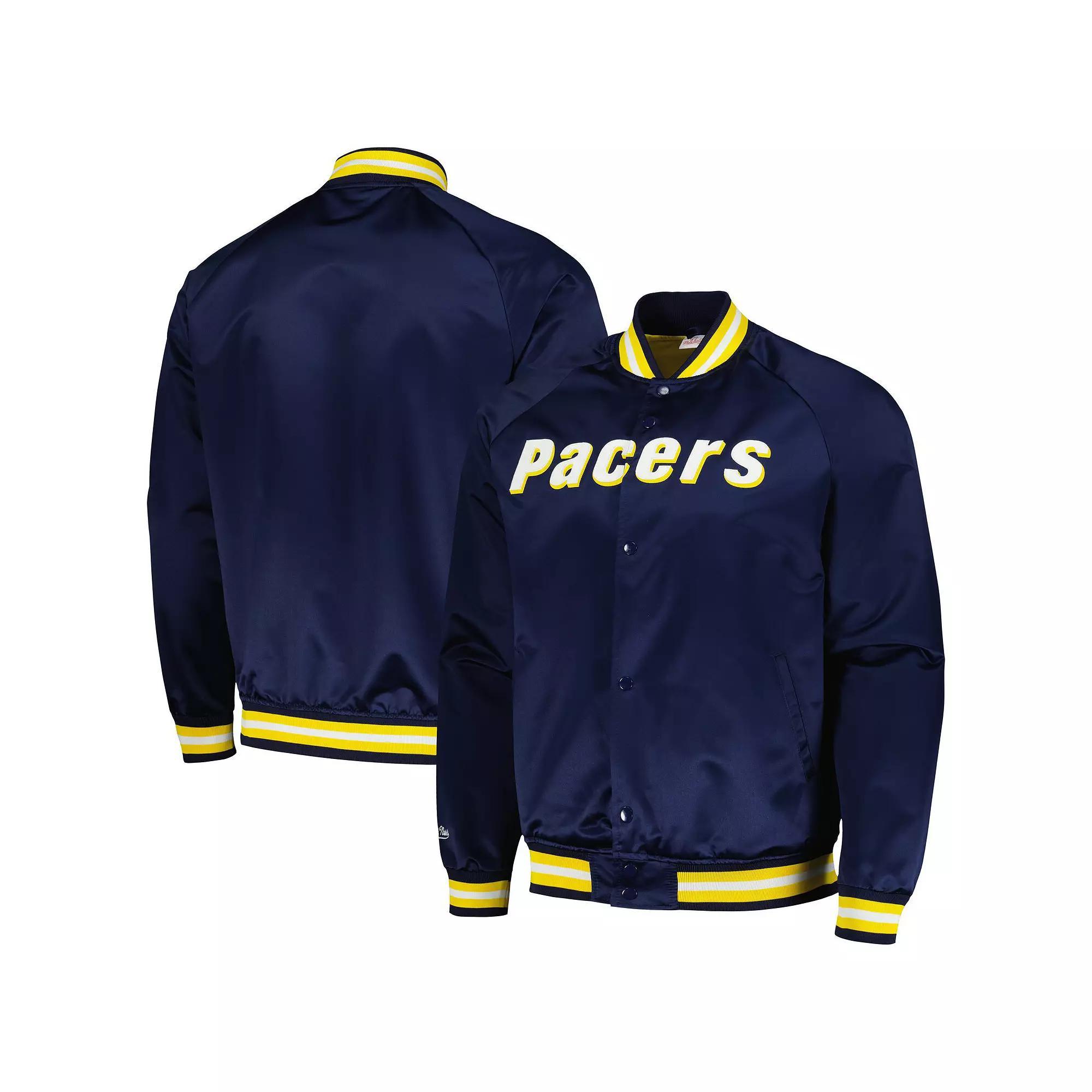 Men's Mitchell & Ness Navy Indiana Pacers Hardwood Classics Throwback Wordmark Raglan Full-Snap Jacket,  Product Image