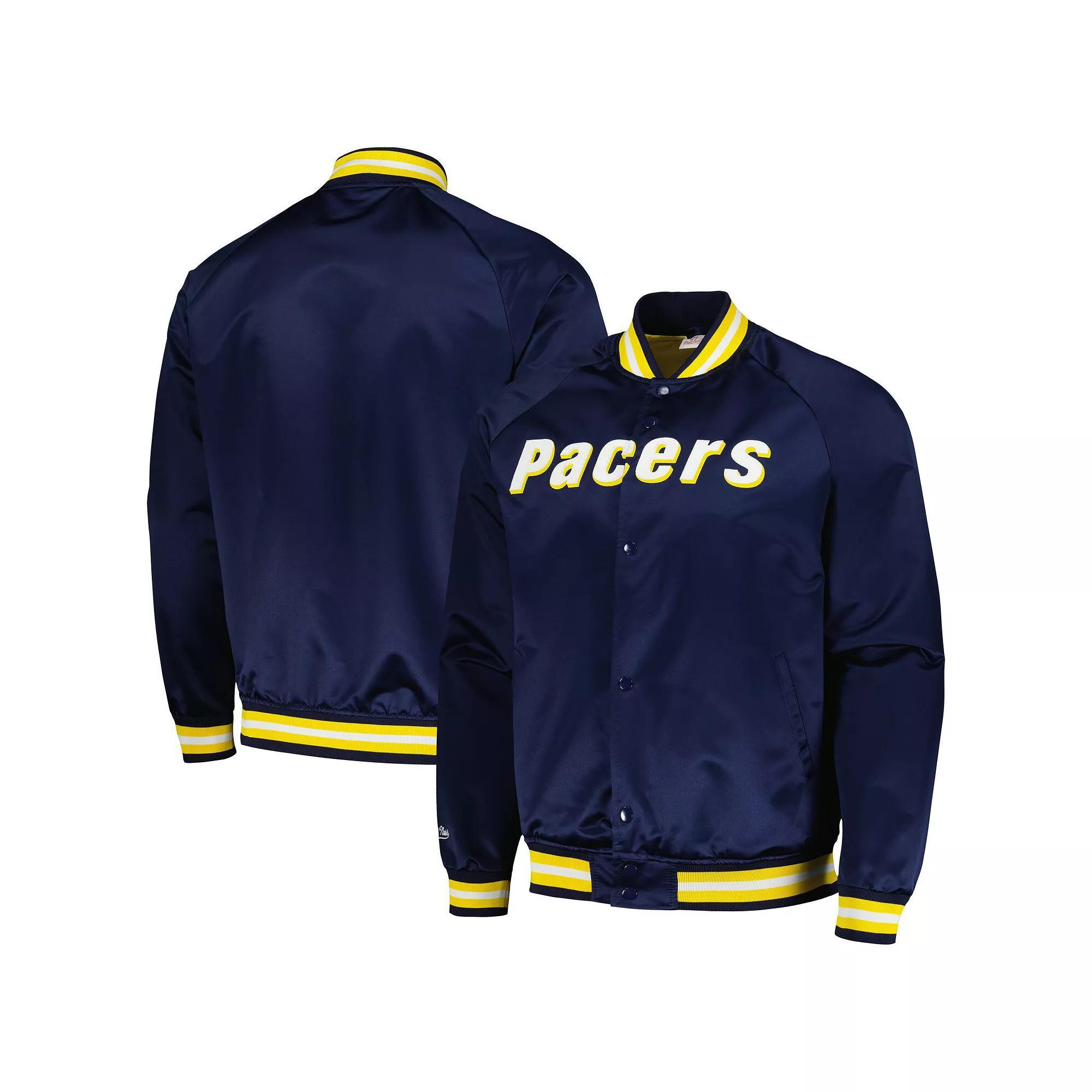 Men's Mitchell & Ness Navy Indiana Pacers Hardwood Classics Throwback Wordmark Raglan Full-Snap Jacket,  Product Image