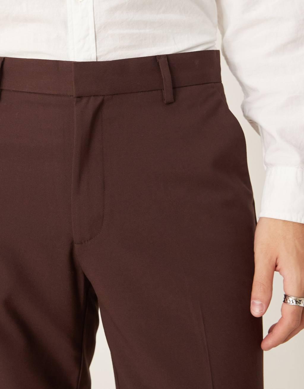 ASOS DESIGN smart straight leg pants in brown Product Image