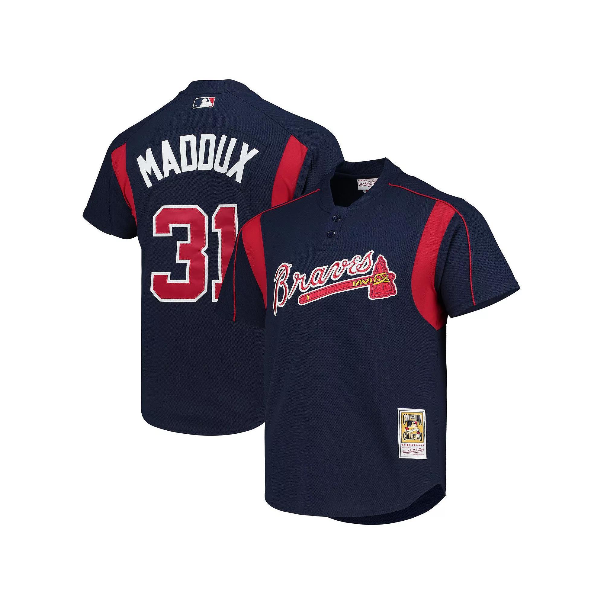 Men's Mitchell & Ness Greg Maddux Navy Atlanta Braves Cooperstown Collection Mesh Batting Practice Button-Up Jersey, Size: Medium, Blue Product Image