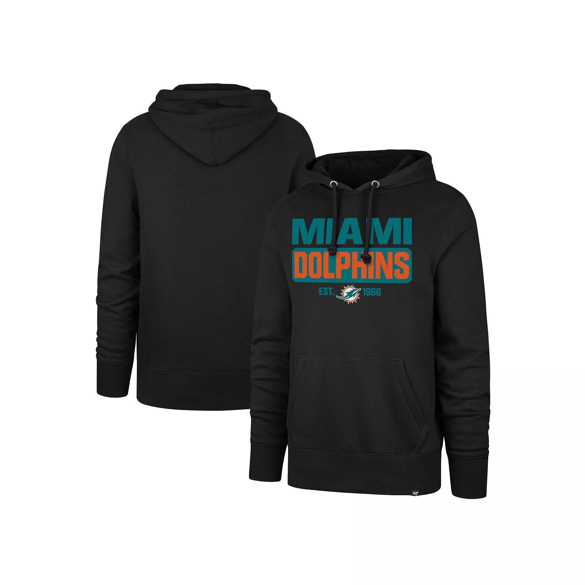 Men's '47 Black Miami Dolphins Box Out Headline Pullover Hoodie,  Product Image