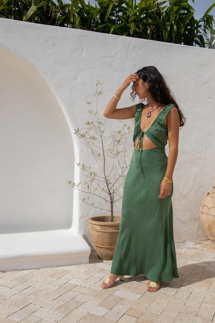 After Dark Bias Cut Maxi Dress Forest Product Image