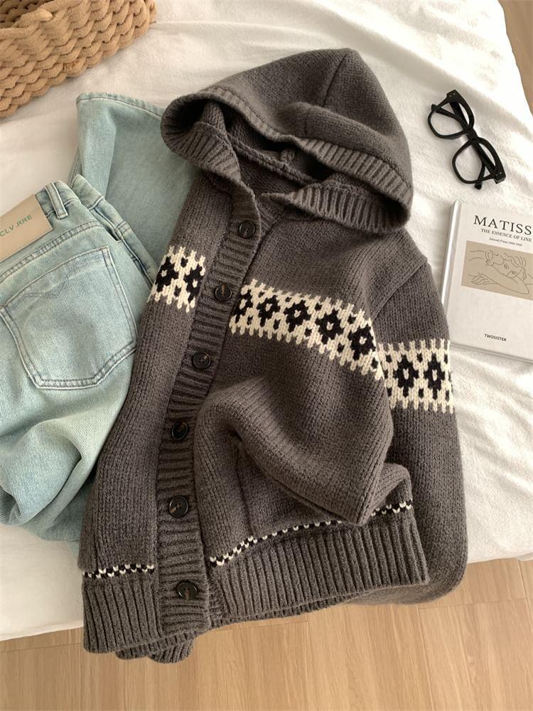 Patterned Hood Cardigan Product Image