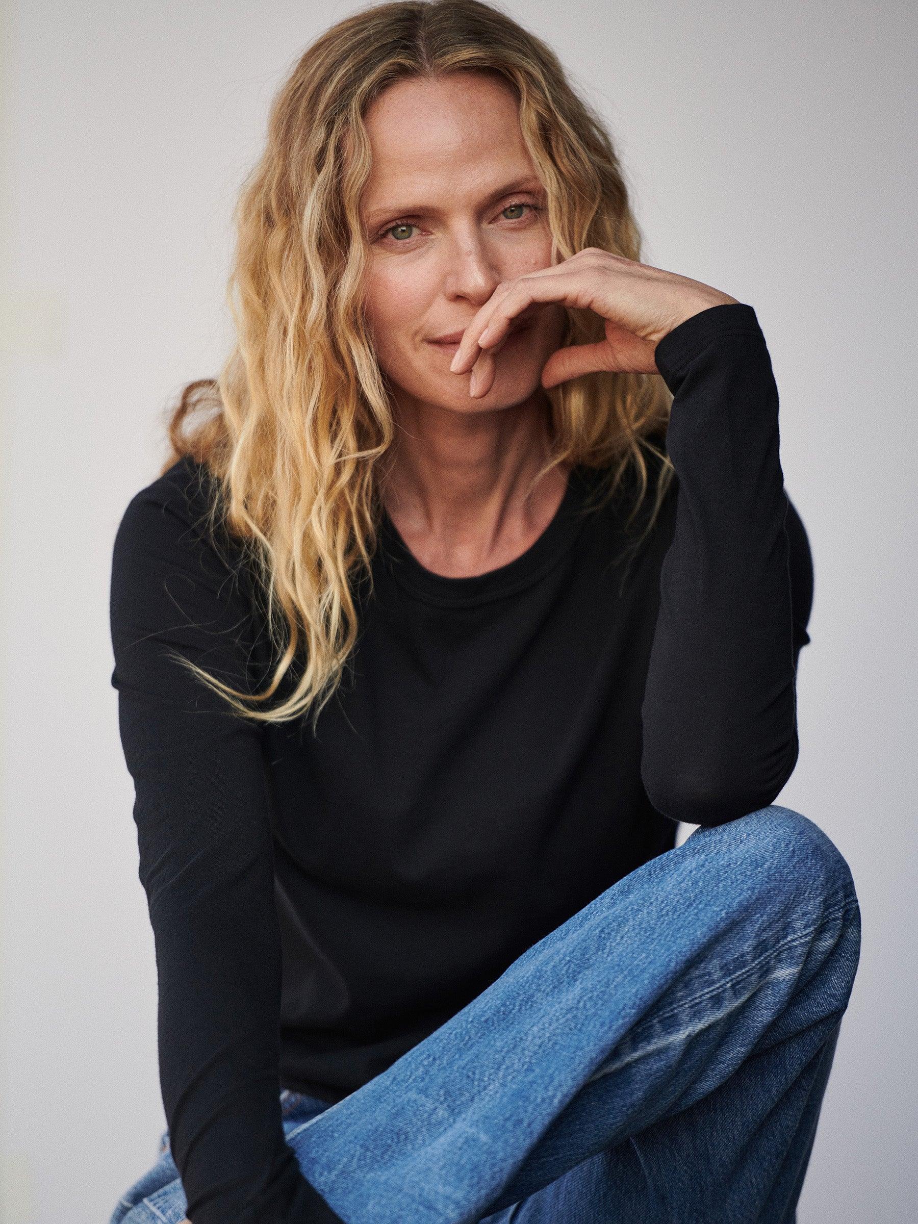 Black Pima L/S Boxy Crew Product Image