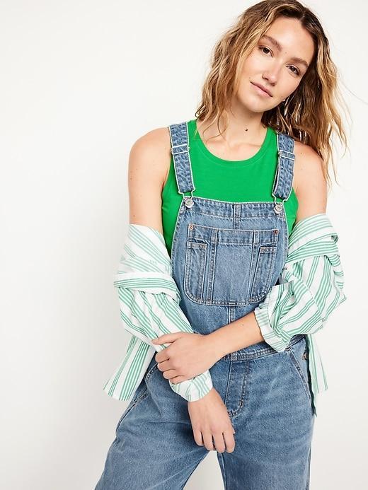 Baggy Wide-Leg Jean Overalls Product Image