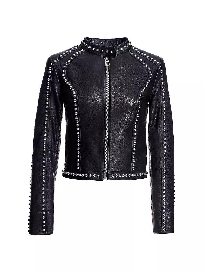 Womens Stud Leather Jacket Product Image