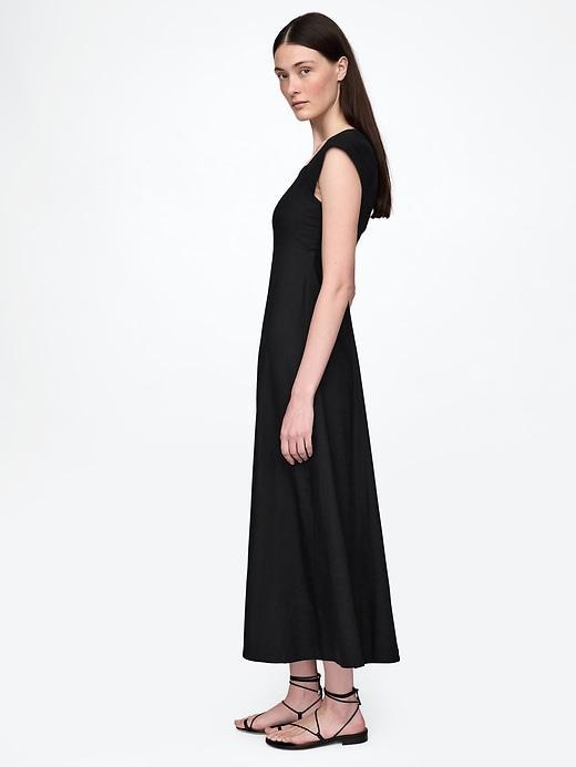 Linen-Blend Cap-Sleeve Midi Dress Product Image