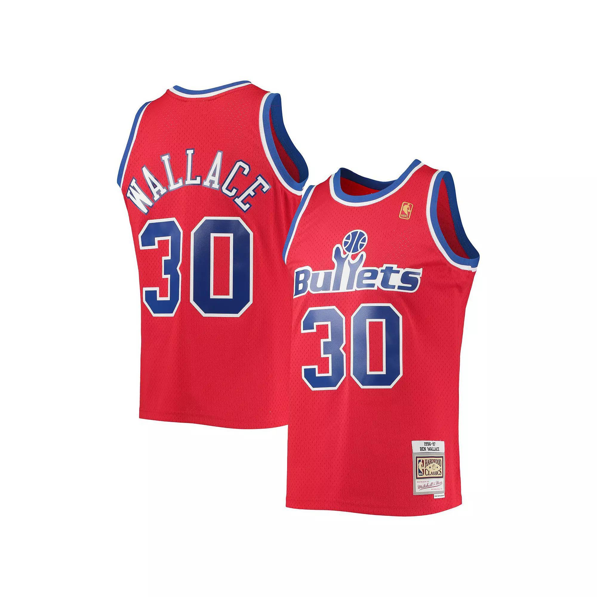 Men's Mitchell & Ness Ben Wallace Red Washington Bullets 1996-97 Hardwood Classics Swingman Jersey,  Product Image