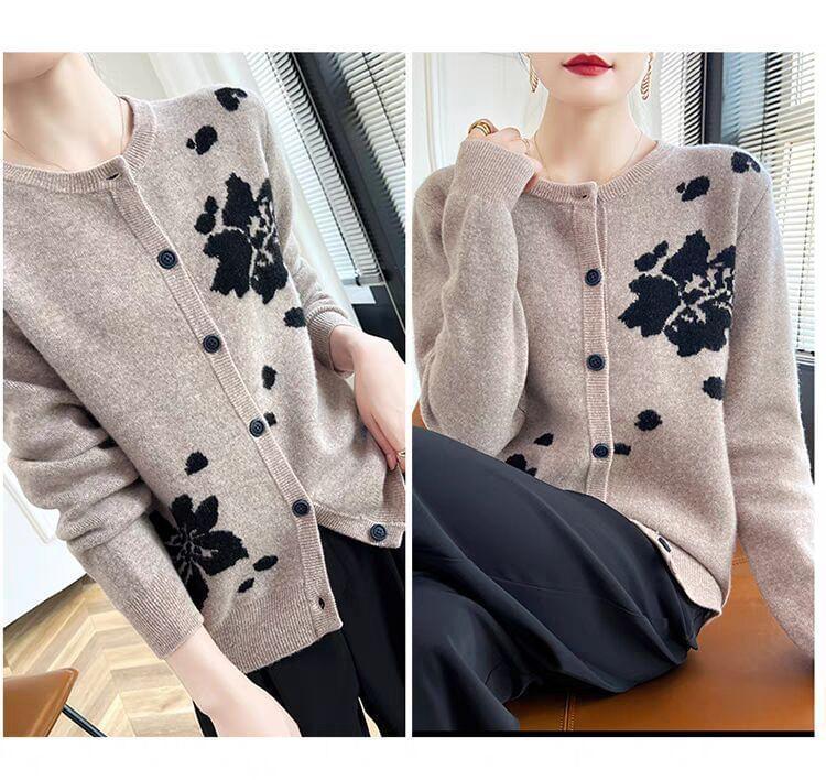 Crewneck Jacquard Cardigan Product Image