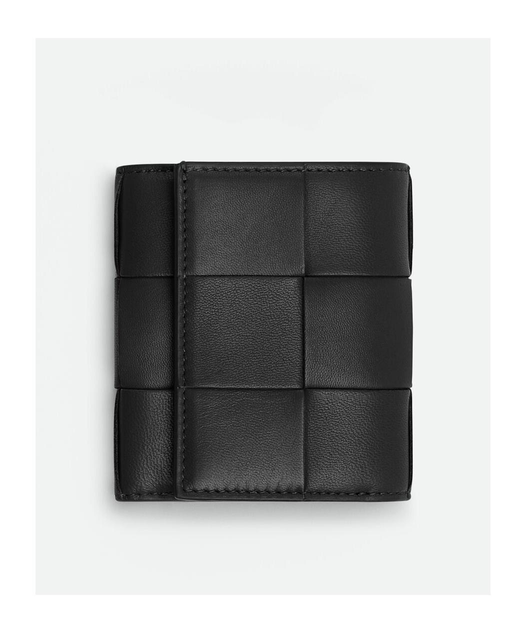 BOTTEGA VENETA Black Trifold Zip Wallet In 8425 Black Gold Product Image