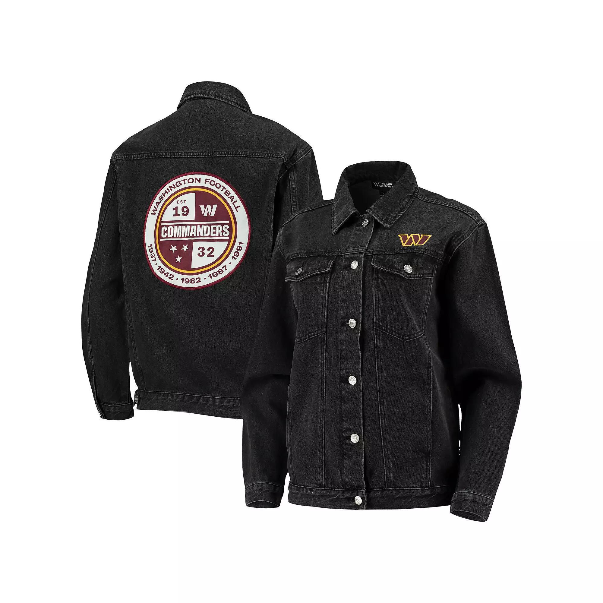 Women's The Wild Collective Black Washington Commanders Button-Up Denim Jacket, Size: Large, Wft Black Product Image