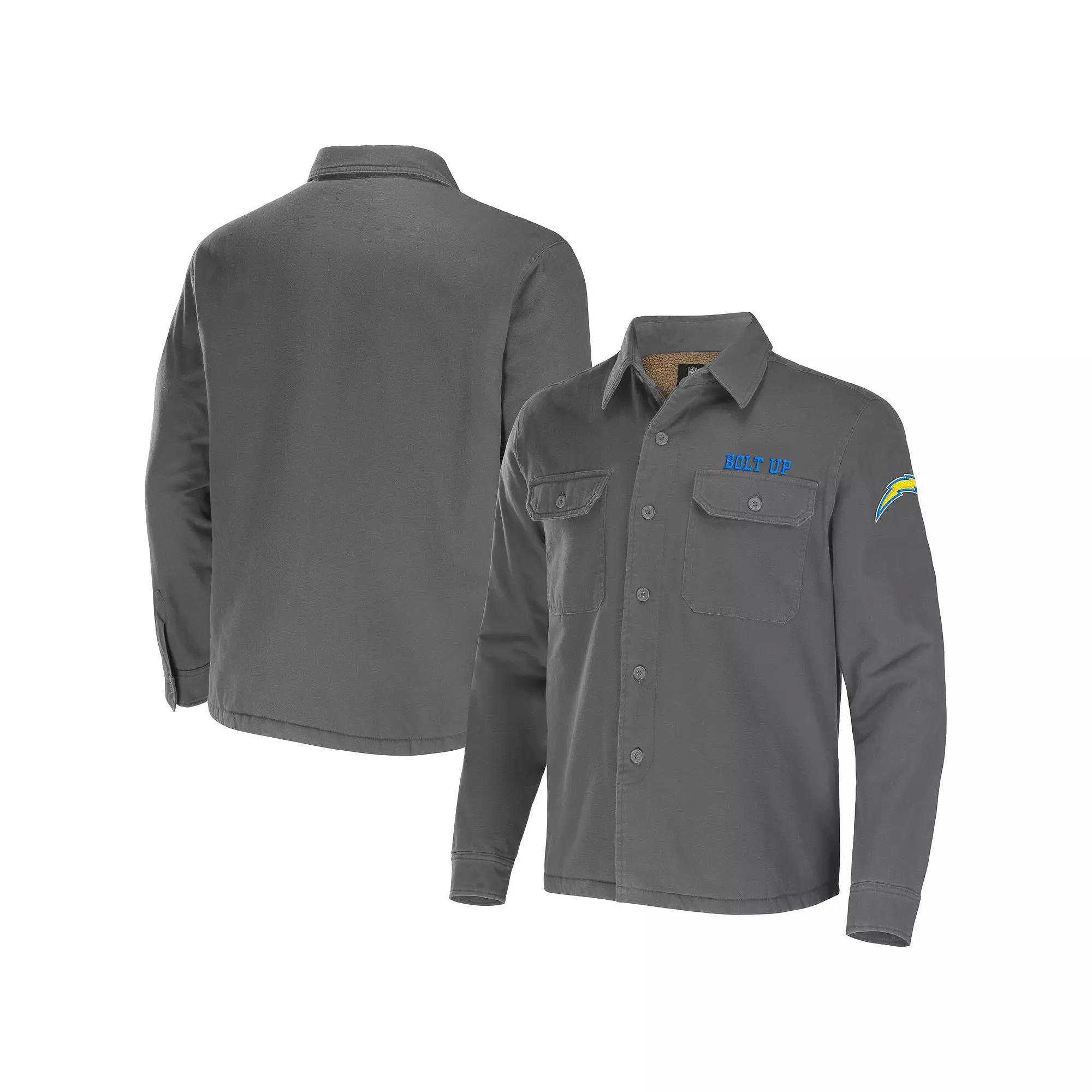 Men's NFL x Darius Rucker Collection by Fanatics Gray Los Angeles Chargers Canvas Button-Up Shirt Jacket,  Product Image