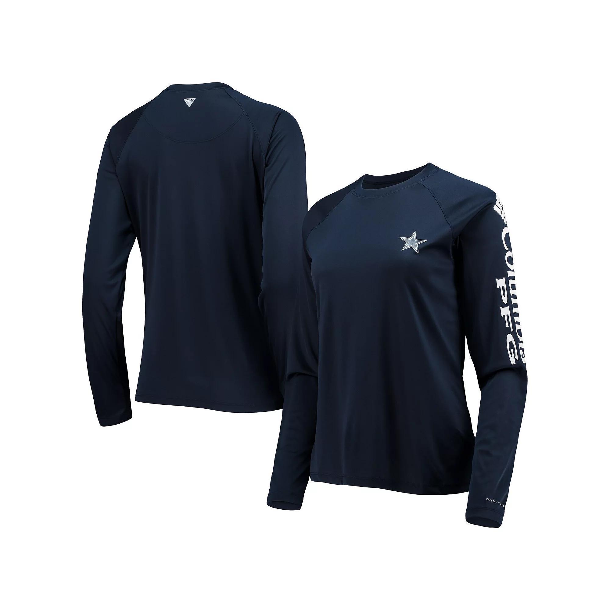 Women's Columbia Navy/White Dallas Cowboys Tidal Omni-Shade Raglan Long Sleeve T-Shirt, Size: Small, Blue Product Image