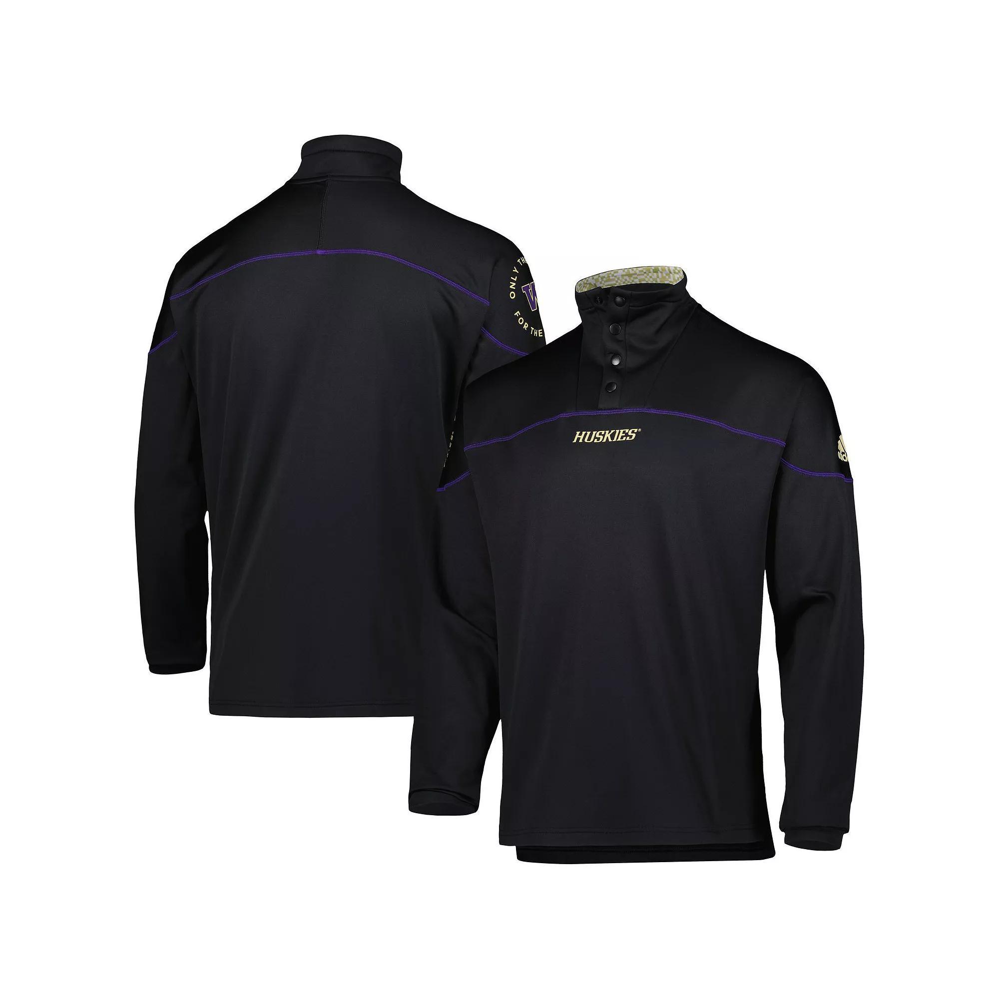Men's adidas Black Washington Huskies AEROREADY Knit Quarter-Snap Jacket, Size: Medium Product Image