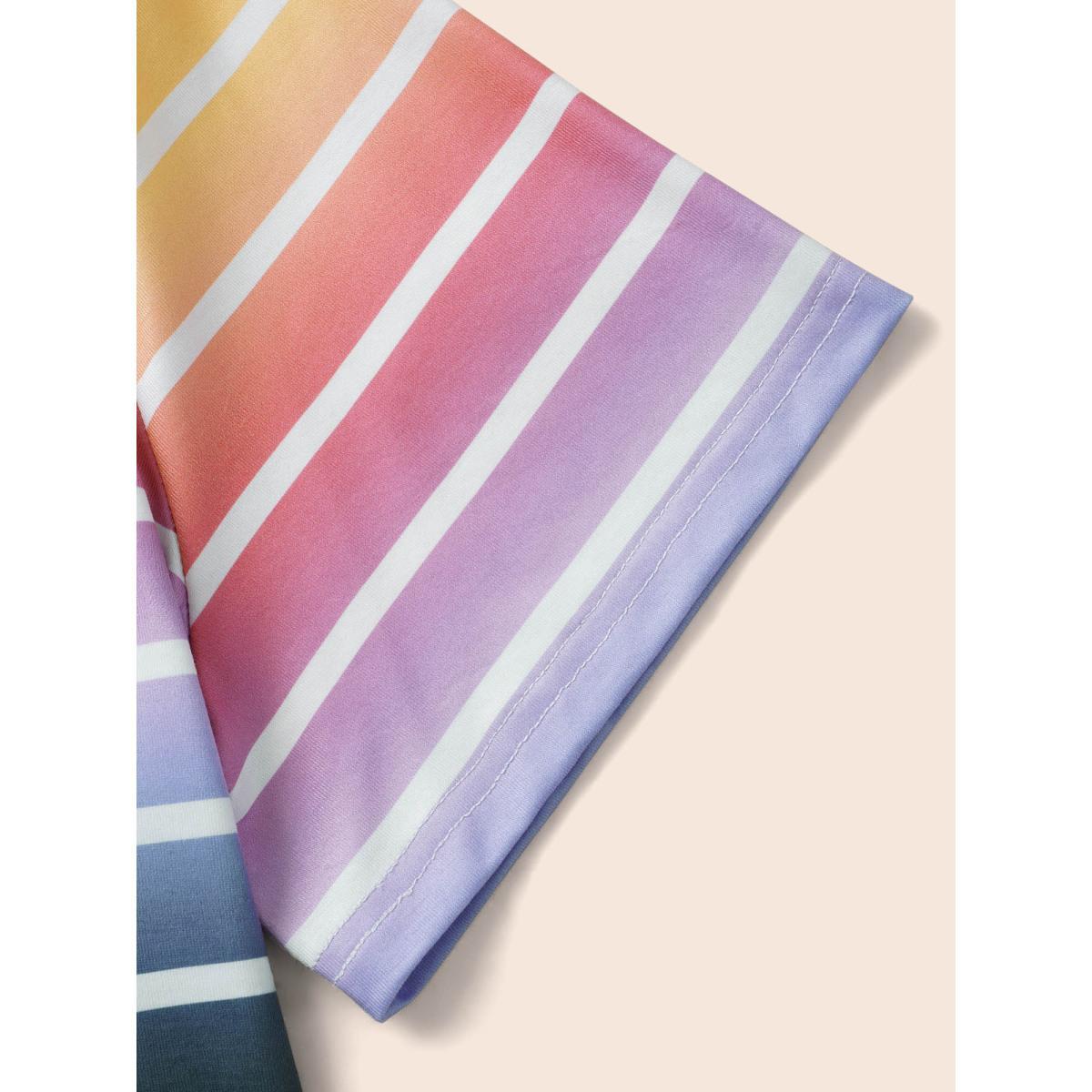 Plus Size Round Neck Contrast Striped T-shirt Multicolor Women Casual Contrast Round Neck Everyday T-shirts BloomChic 18-20/2X Product Image