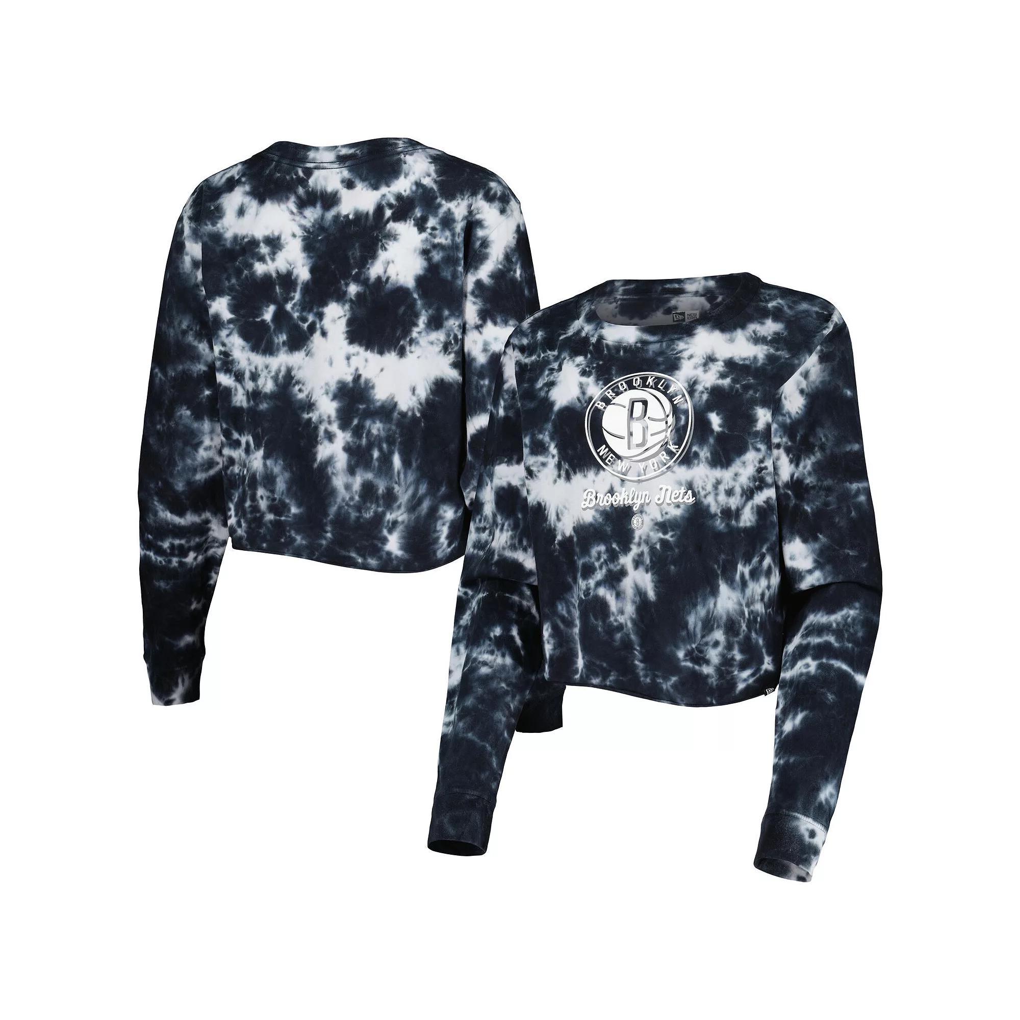 Women's New Era Black Brooklyn Nets Tie Dye Cropped Long Sleeve T-Shirt, Size: Medium Product Image