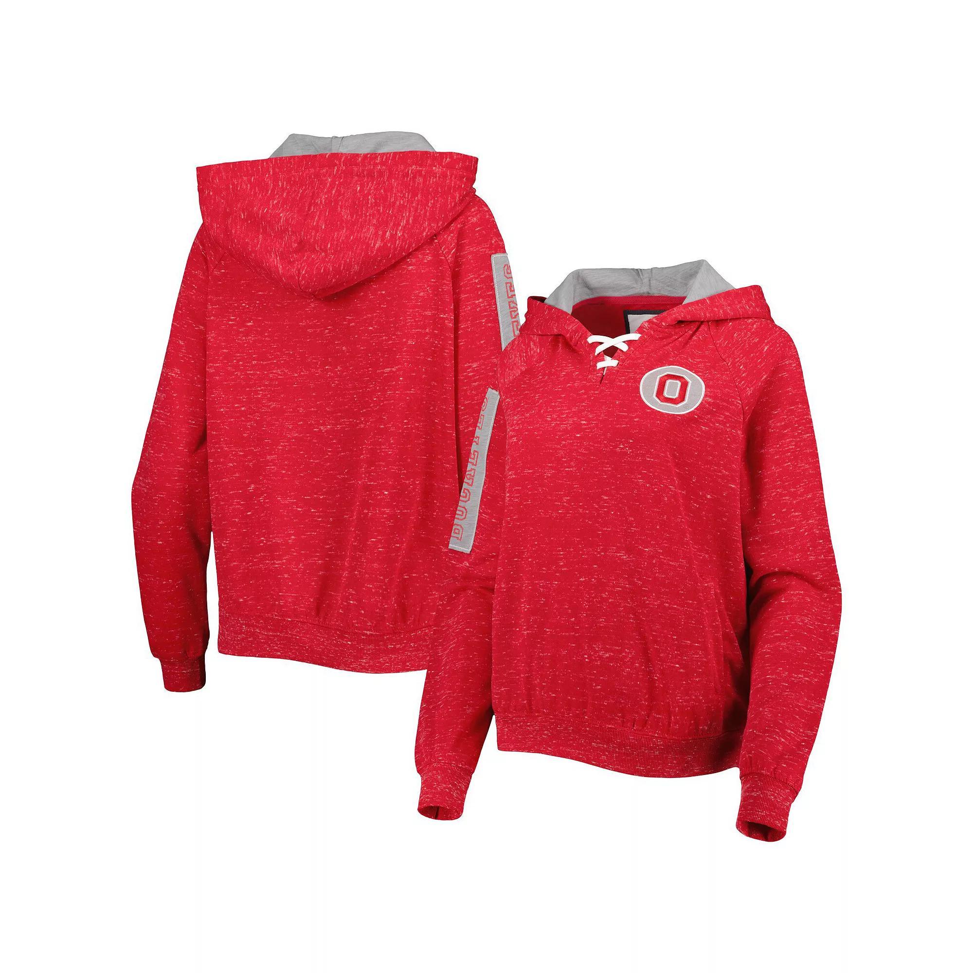 Women's Colosseum Scarlet Ohio State Buckeyes The Devil Speckle Lace-Placket Raglan Pullover Hoodie, Size: Small, Red Product Image