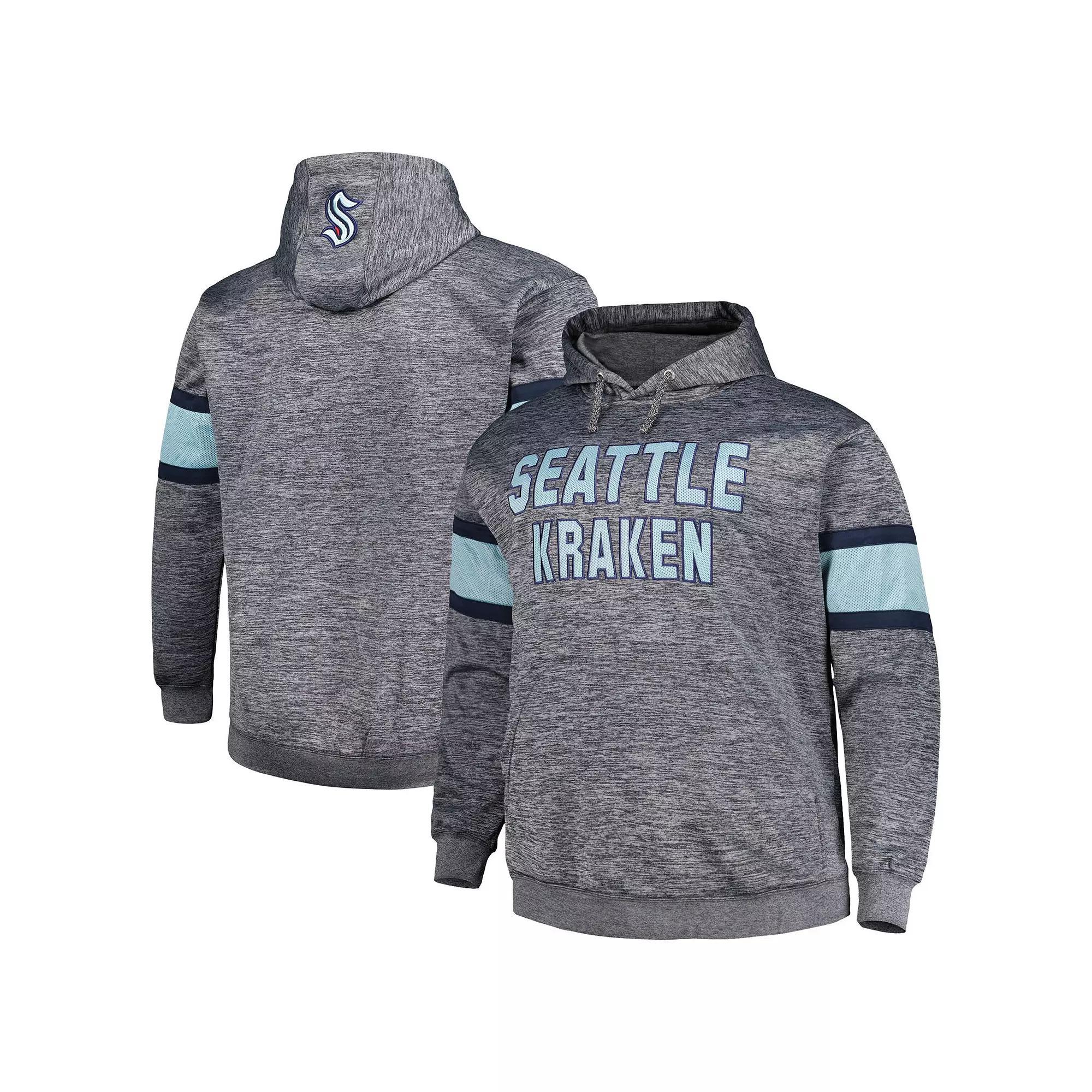 Men's Heather Charcoal Seattle Kraken Big & Tall Stripe Pullover Hoodie,  Product Image