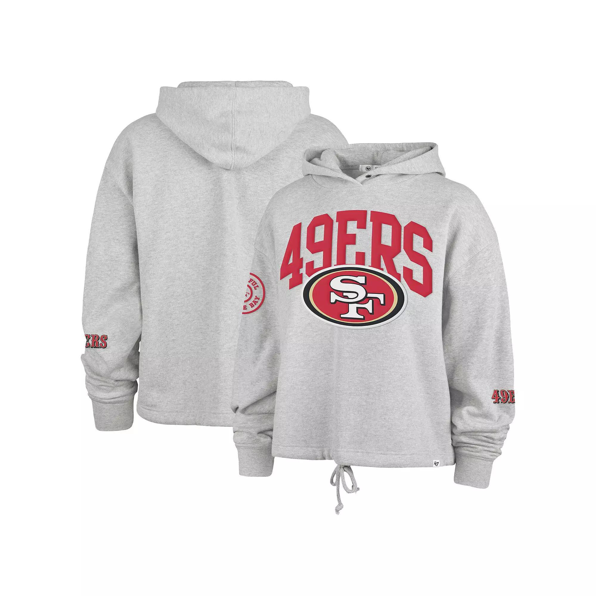 Women's '47 Heather Gray San Francisco 49ers High Hopes Long Sleeve Cropped Hoodie, Size: XL, Grey Product Image