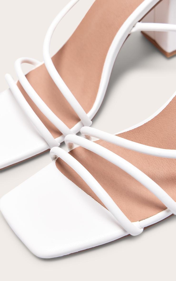 White Pu Square Toe Strappy Tube Asymmetric Block Heeled Sandals Product Image