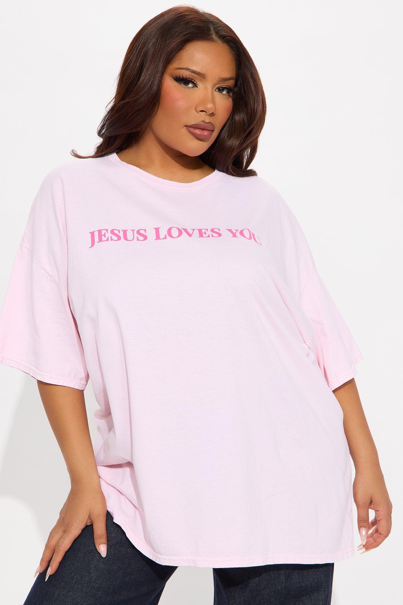 Jesus Loves You Washed Oversized Tee - Pink Product Image