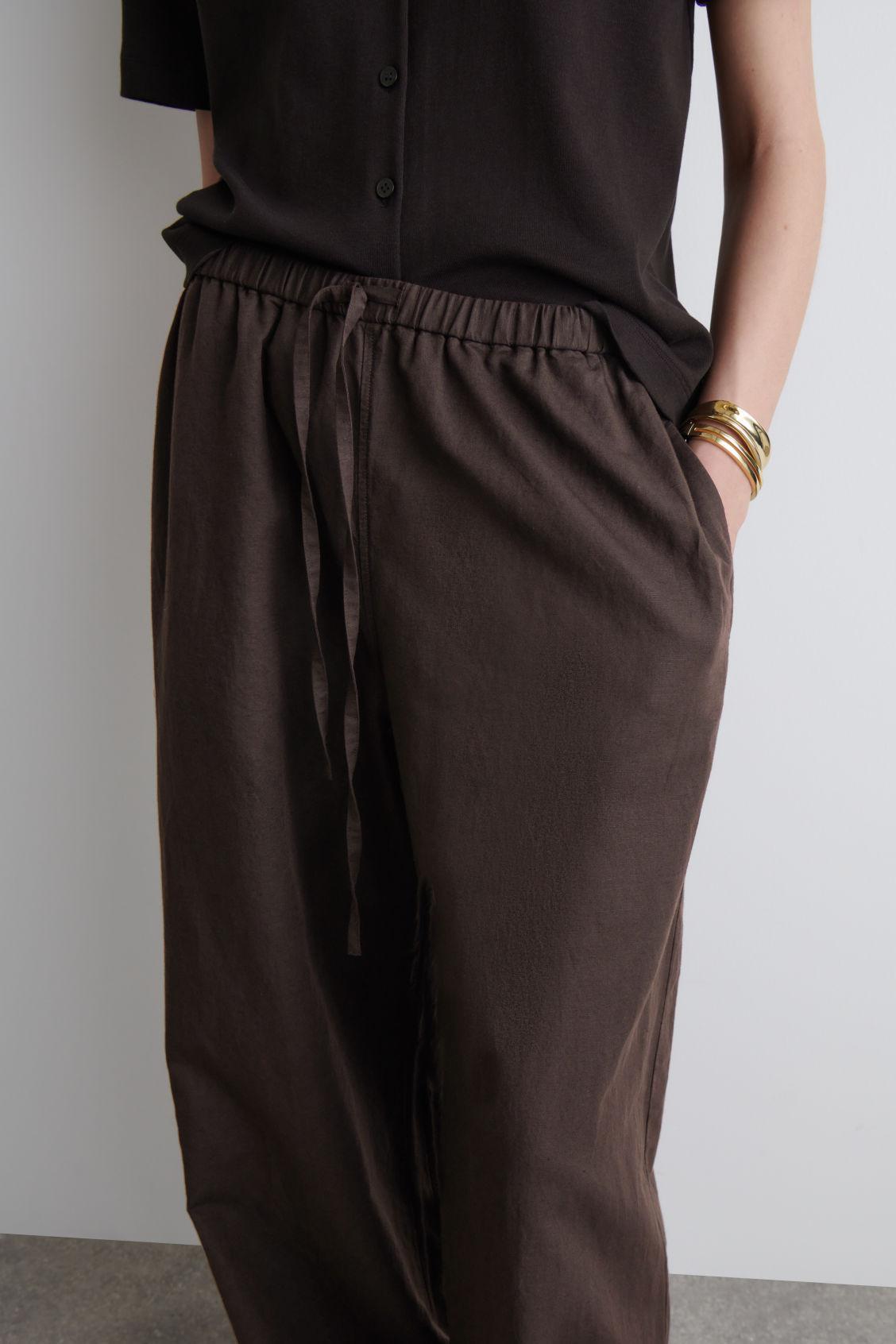 WIDE-LEG LINEN DRAWSTRING PANTS Product Image