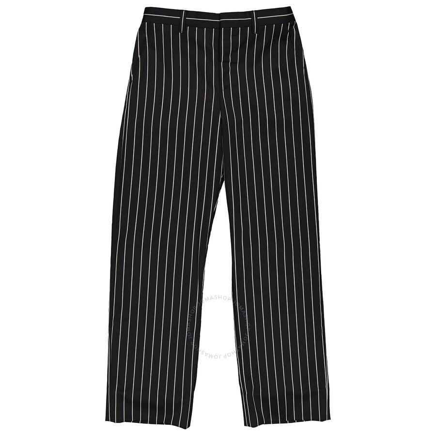 BURBERRY Black Stretch Wool Pinstriped Wide-leg Tailored Trousers Product Image