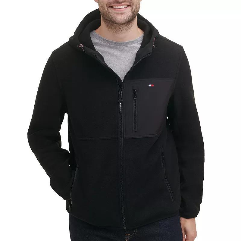 Men's Tommy Hilfiger Fleece Hooded Jacket, Size: Medium, Black Gray Product Image