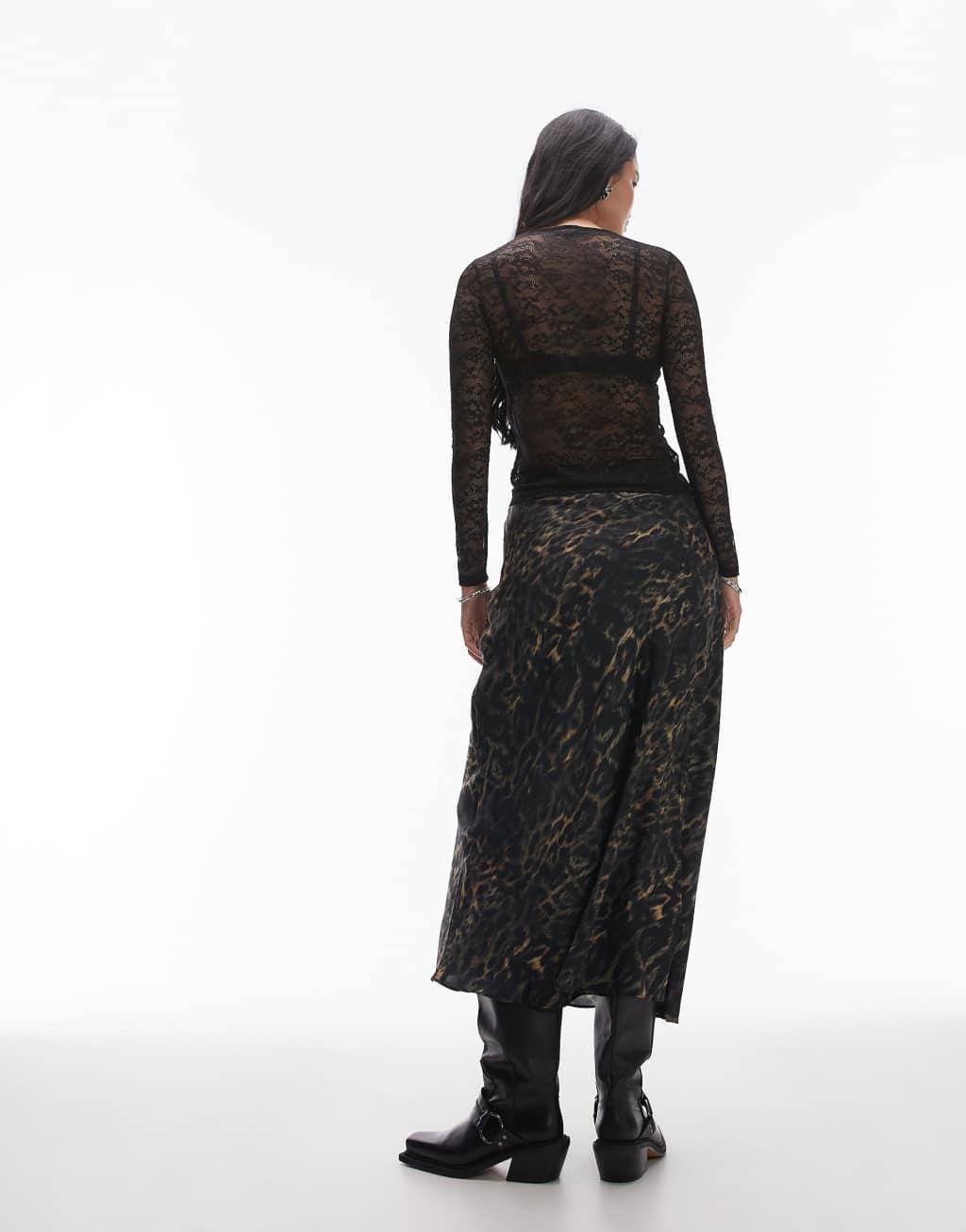 AllSaints Bryony satin maxi skirt in leopard print Product Image