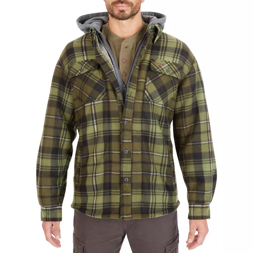 Men's Smith's Workwear Plaid Sherpa-Lined Microfleece Hooded Shirt Jacket, Size: Large, Black Olive Product Image