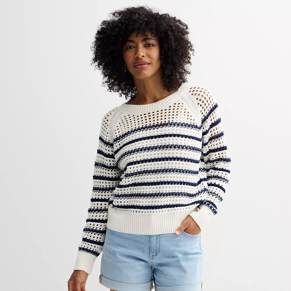 Women's Sonoma Goods For Life® Open Stitch Pullover, Size: Small, Ivory Navy Stripe Product Image
