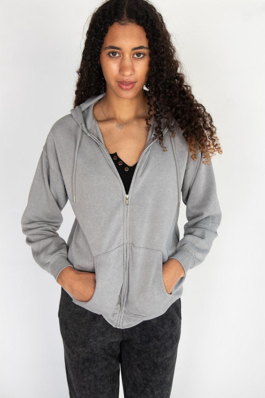 Stone Wash Oversized Zip Up Hoodie Product Image