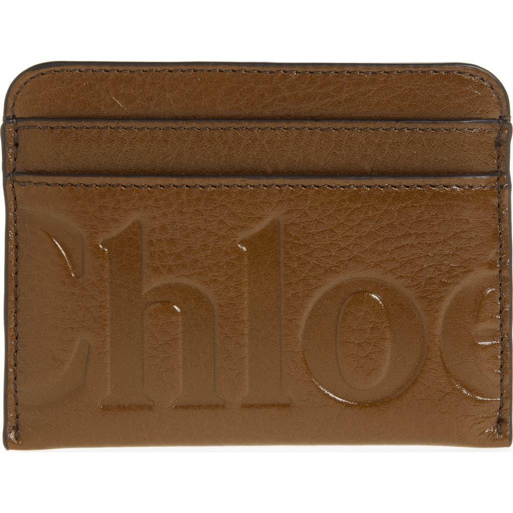 CHLOÉ Logo Leather Card Case In Brown Product Image