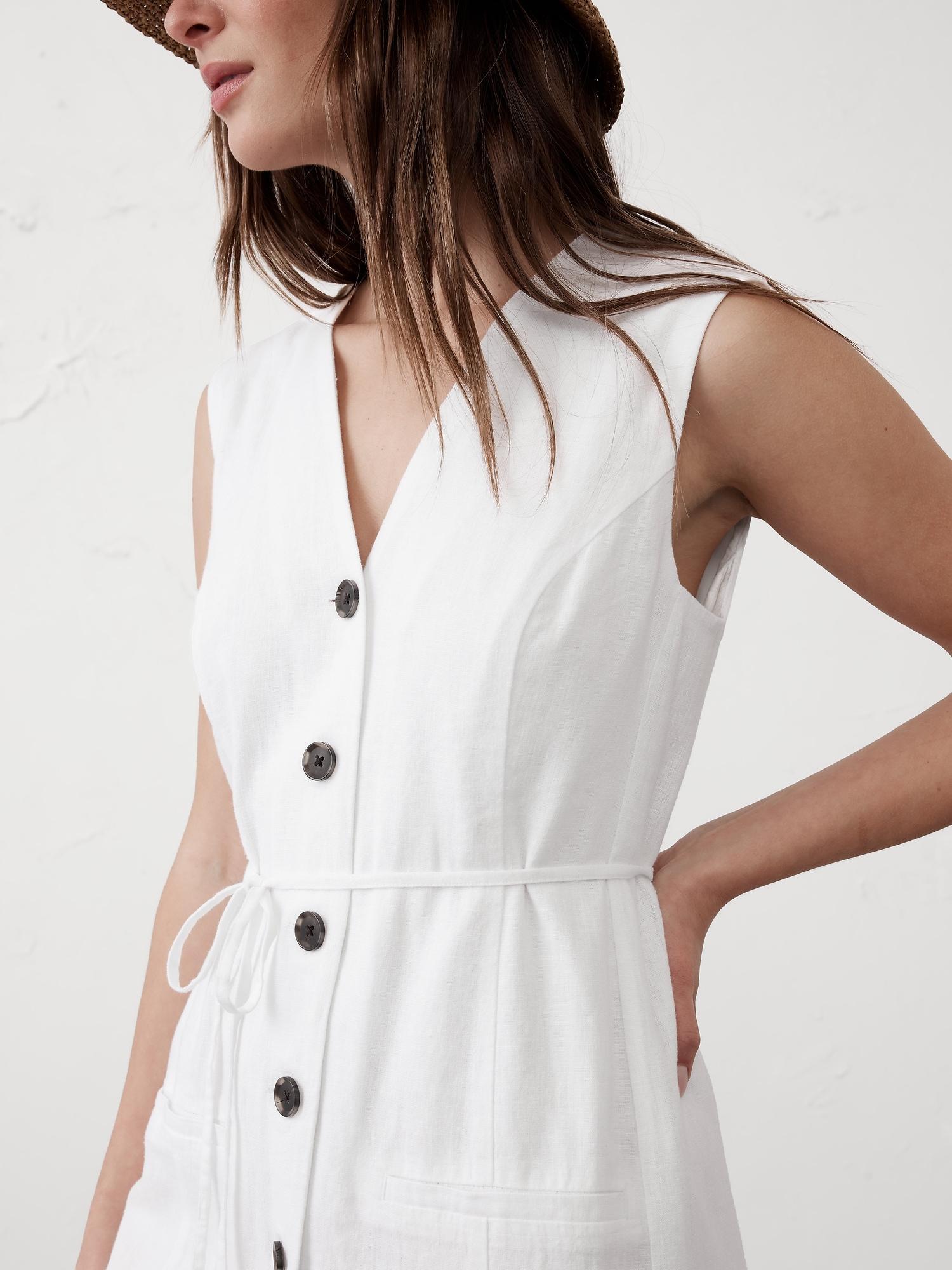 Linen-Blend Button-Front Mini Dress Product Image