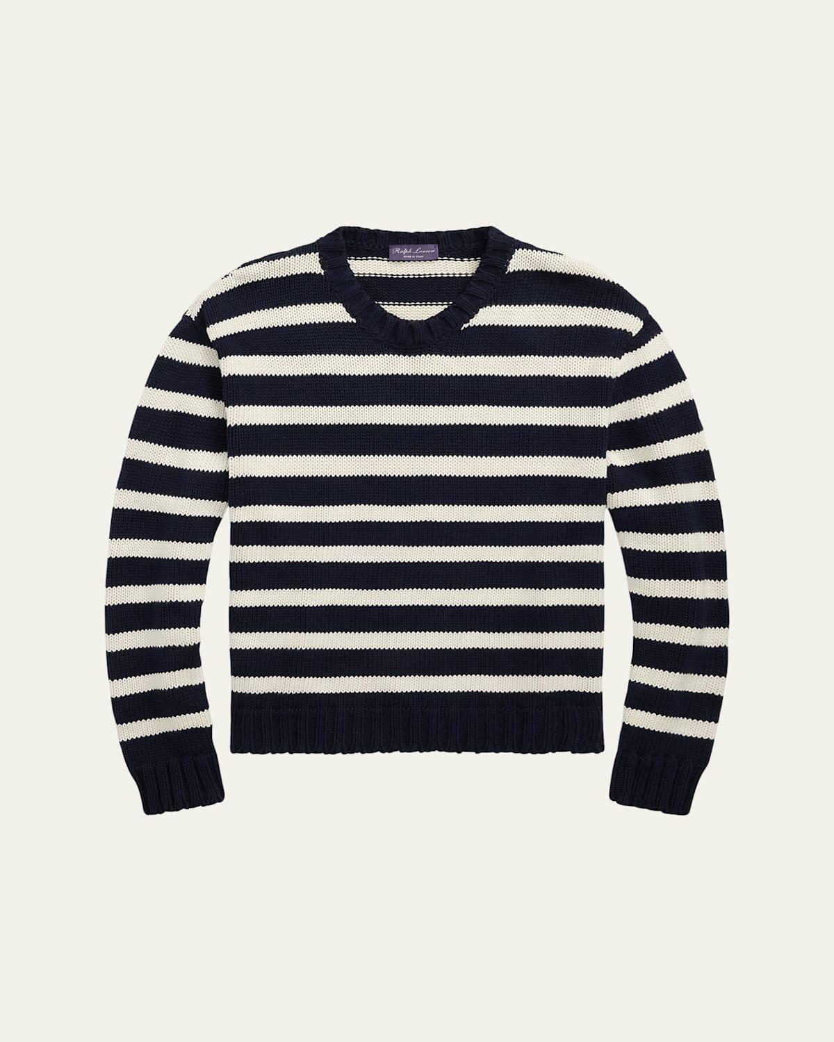 Mens Striped Classic-Fit Cotton Crewneck Sweater Product Image