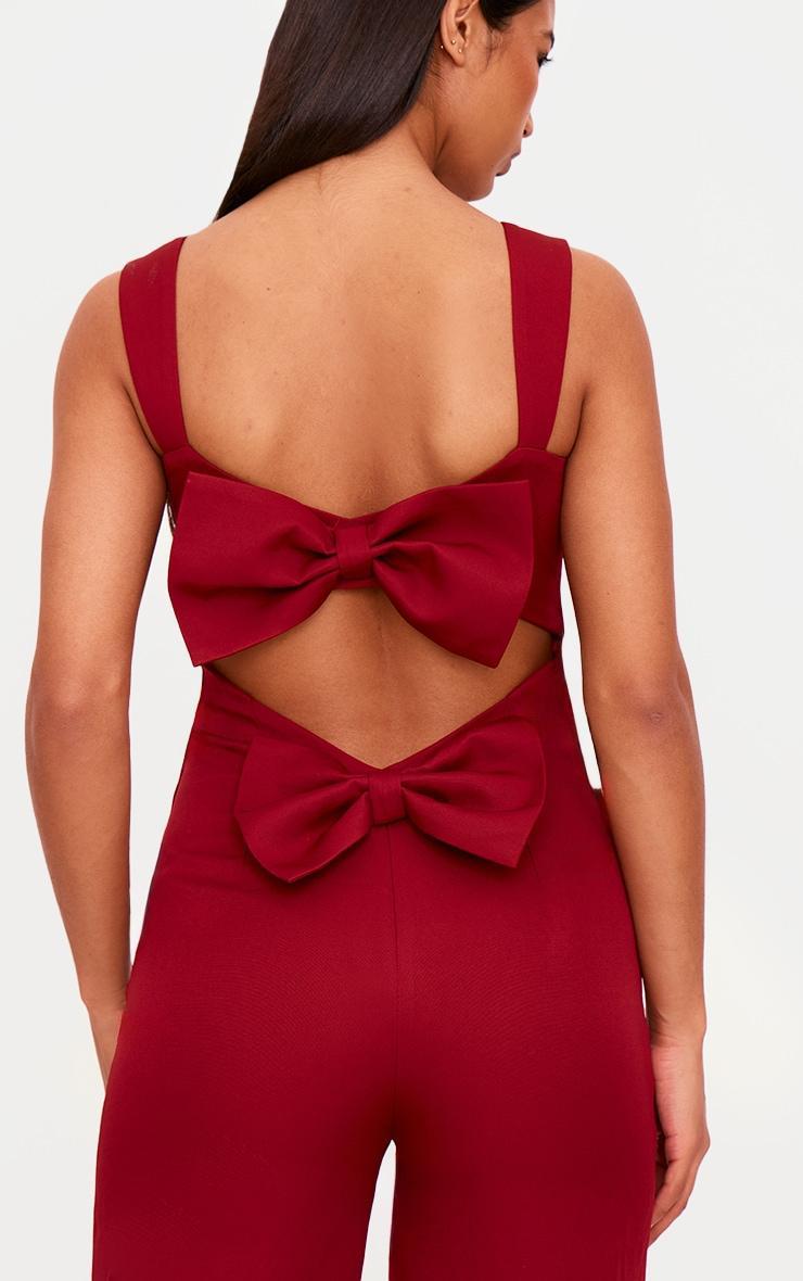 Burgundy Woven Cut Out Bow Detail Jumpsuit Product Image