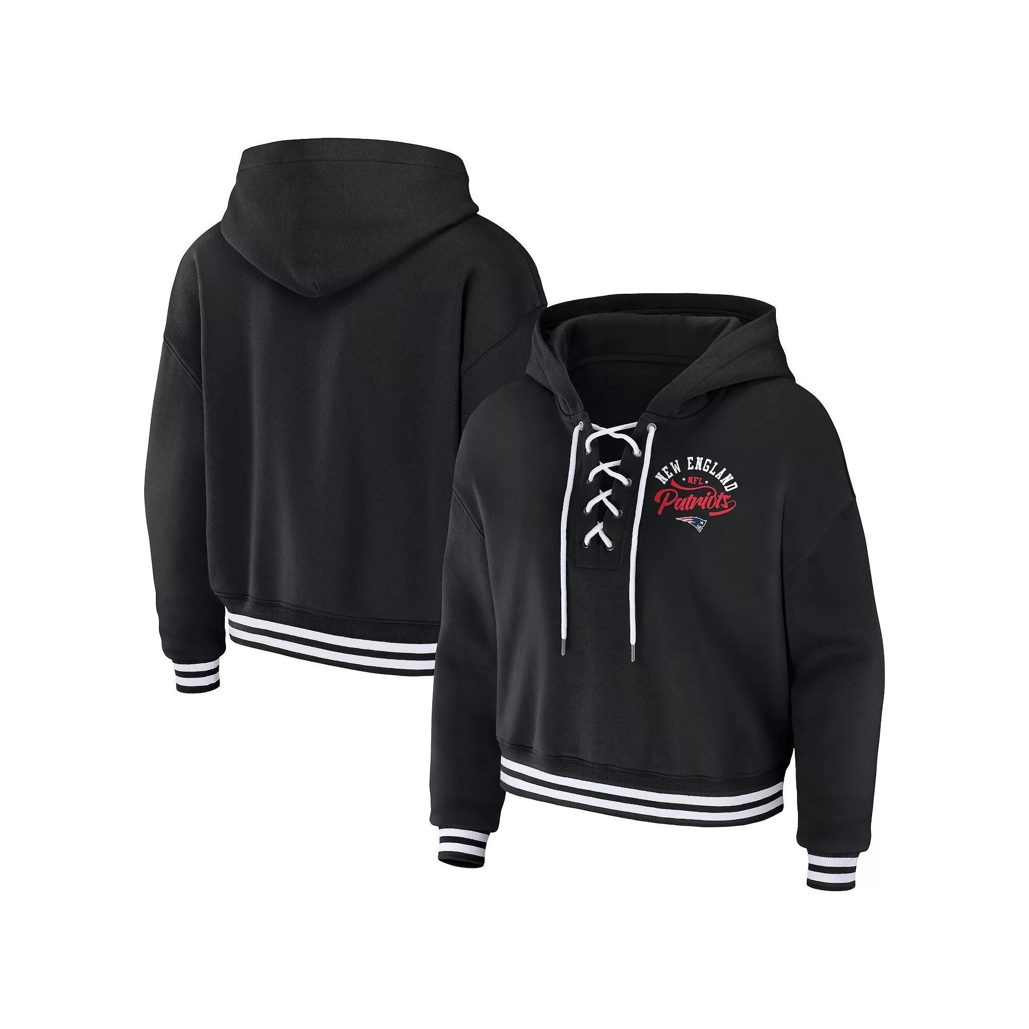 Women's WEAR by Erin Andrews Black Miami Dolphins Lace-Up Pullover Hoodie,  Product Image