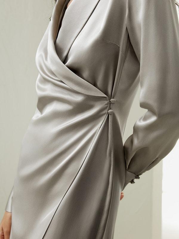 Shawl Collar Silk Wrap Dress Product Image