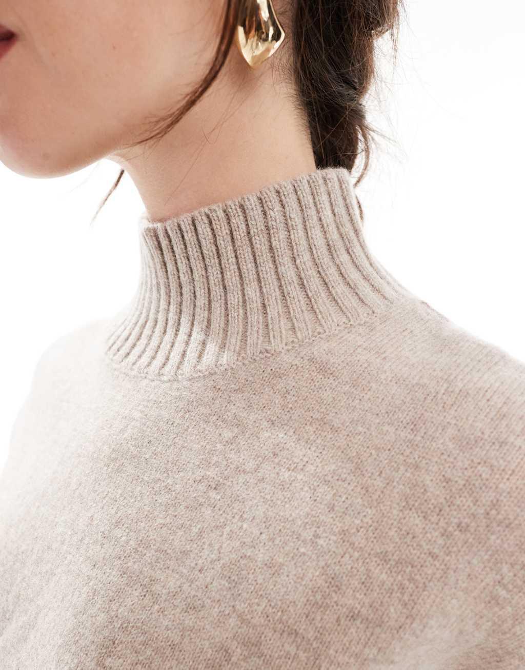 ASOS DESIGN cropped turtleneck sweater in lambswool blend in taupe Product Image