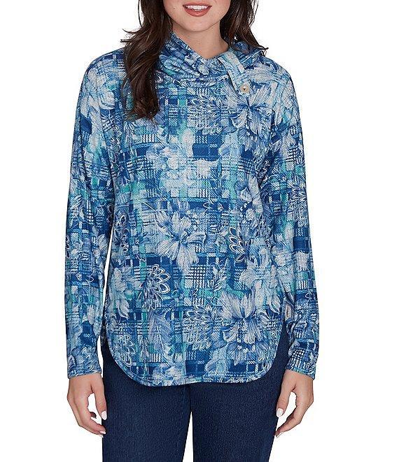 Ruby Rd. Knit Floral Plaid Cowl Neck Long Sleeve Top Product Image