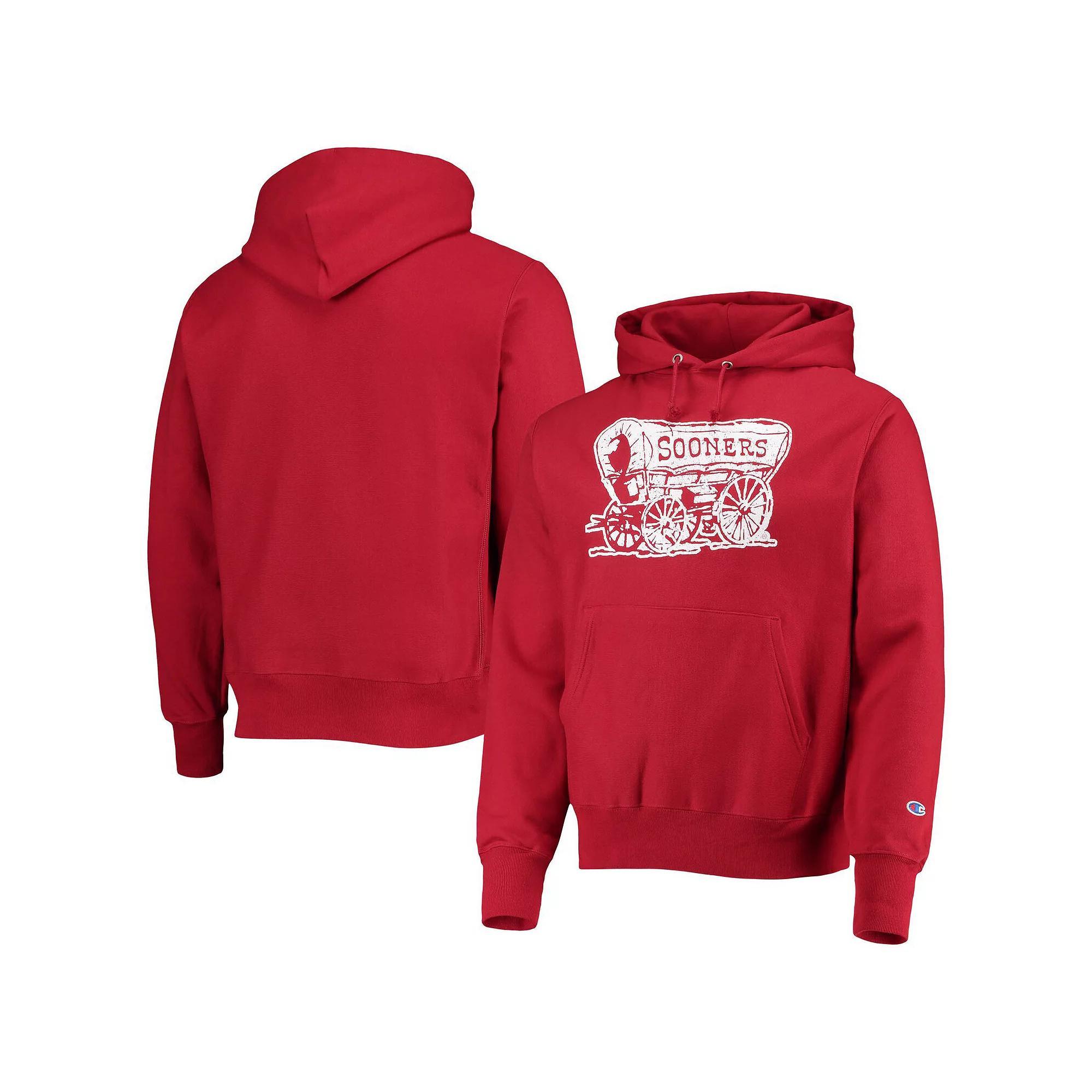 Men's Champion Crimson Oklahoma Sooners Vault Logo Reverse Weave Pullover Hoodie,  Product Image