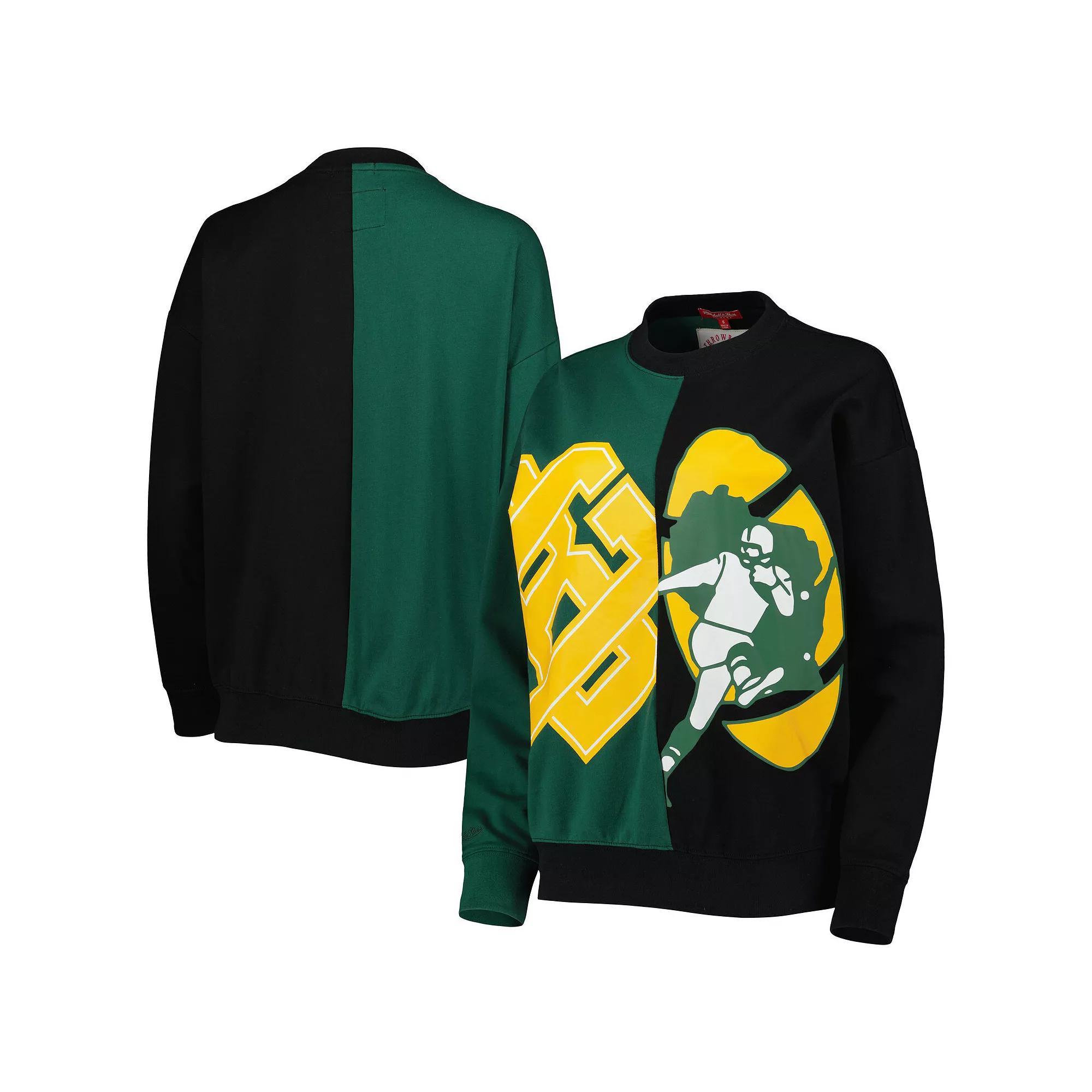 Women's Mitchell & Ness Green/Black Green Bay Packers Big Face Pullover Sweatshirt, Size: XS Product Image