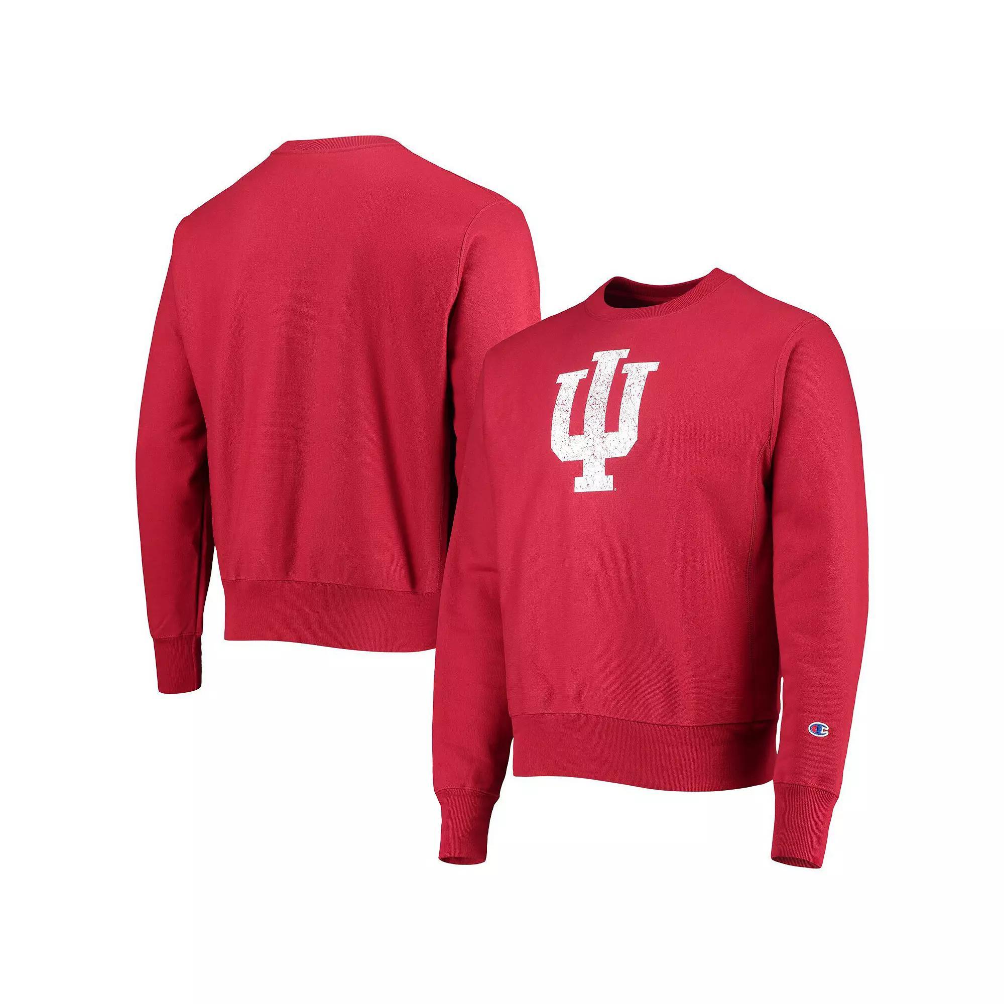 Men's Champion Crimson Indiana Hoosiers Vault Logo Reverse Weave Pullover Sweatshirt,  Product Image