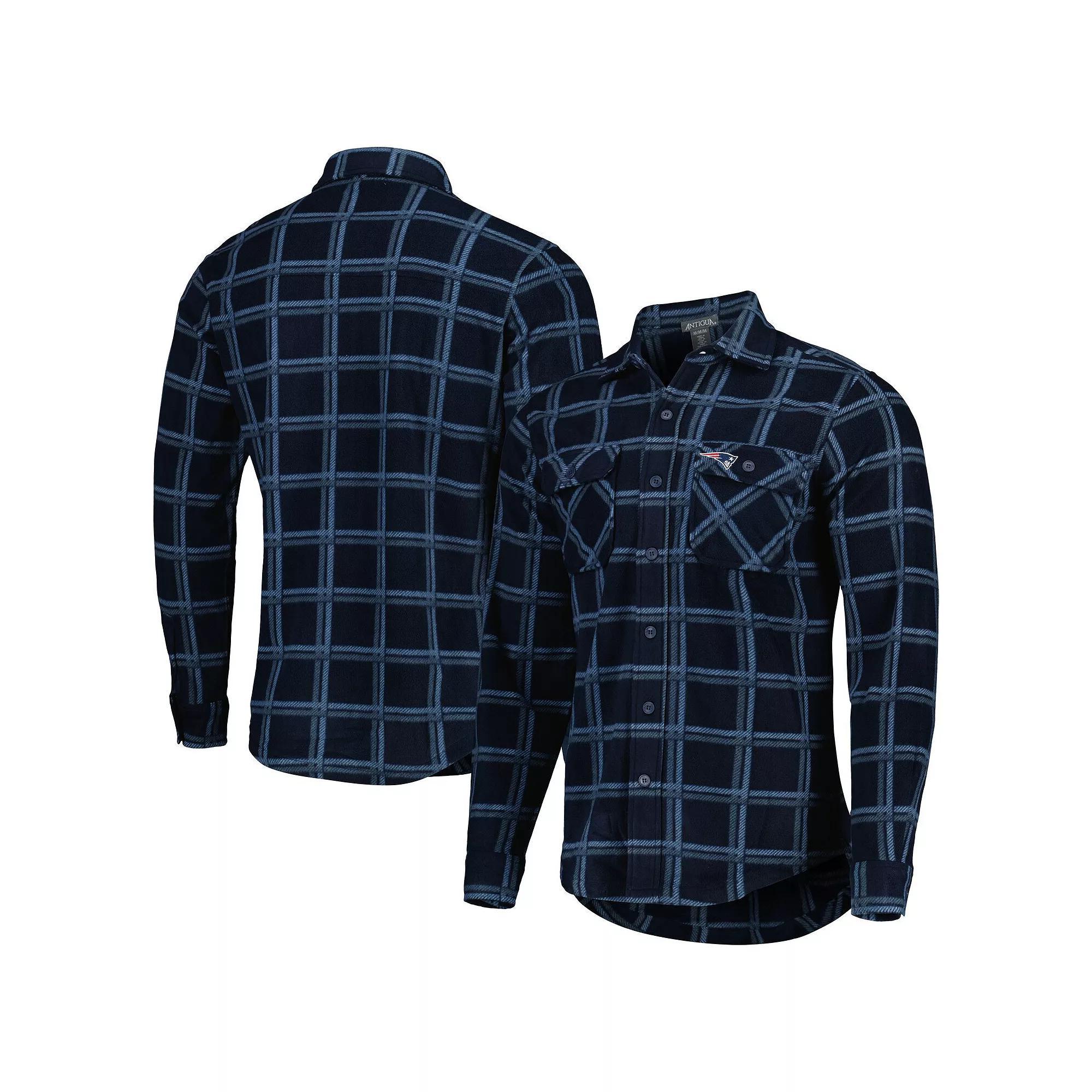Mens Antigua New England Patriots Industry Flannel Button-Up Shirt Jacket Blue Product Image
